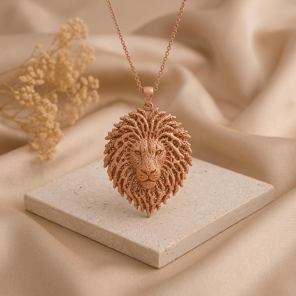 Ancient Lion Fossil pendant | 925 Sterling Silver Necklace | Nature Inspired Textured Design | Symbol of Strength Gift
