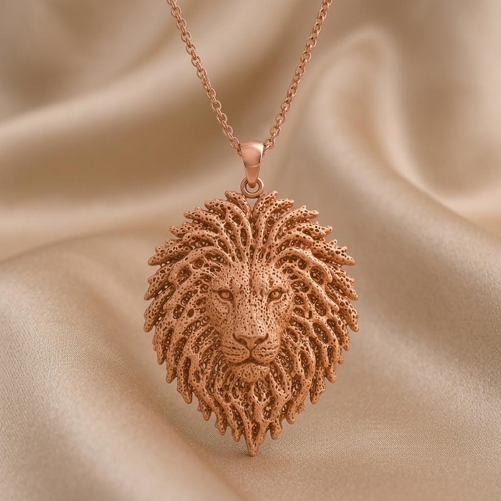 Ancient Lion Fossil pendant | 925 Sterling Silver Necklace | Nature Inspired Textured Design | Symbol of Strength Gift