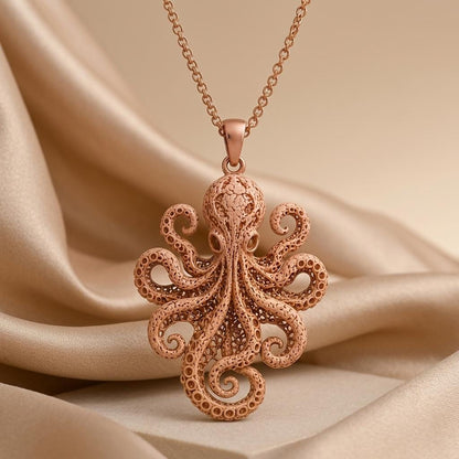 Fossil Octopus Pendant | 925 Sterling Silver | Intricate Ocean Design | Unique Gift for Her