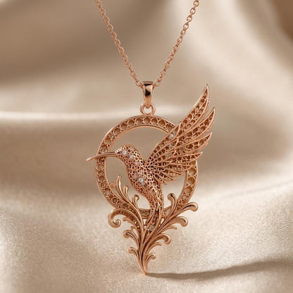 Fossil Hummingbird Halo | 925 Sterling Silver Necklace | Nature Inspired Wildlife Art | Thoughtful Gift for Her