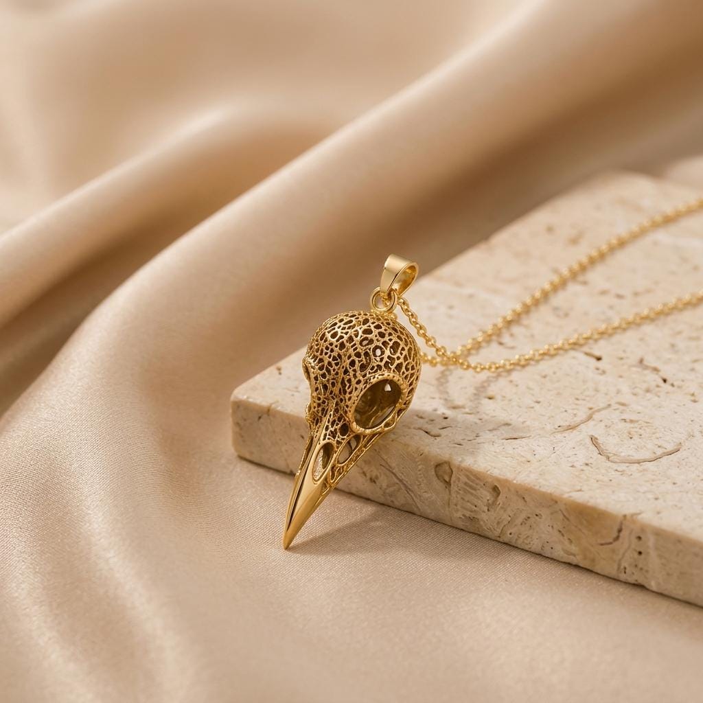 Raven Skull Relic pendant | Sterling Silver | Gothic Nature Theme | Unique Statement Gift