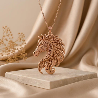 Fossil Horse Crest | 925 Sterling Silver for Her | Intricate Filigree Design | Symbolic Anniversary Gift
