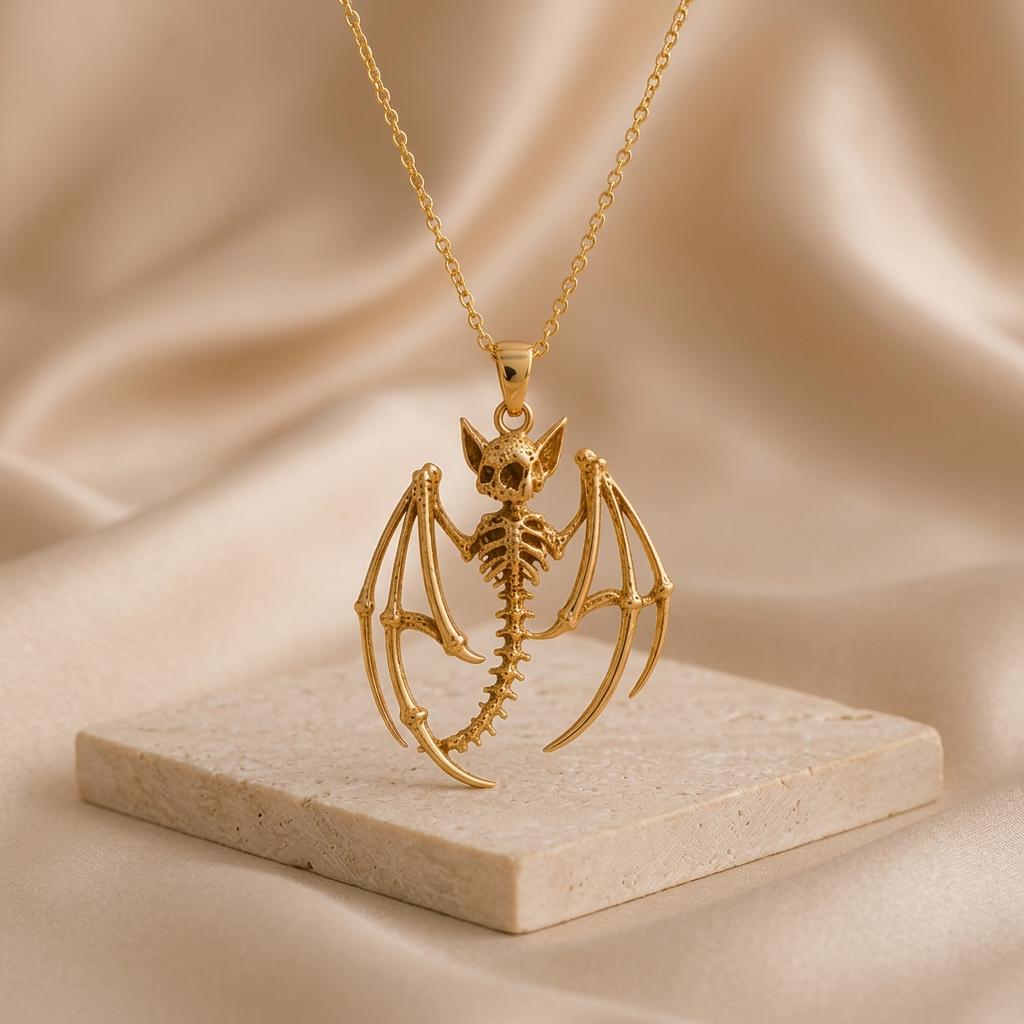 Fossil Bat Skeleton pendant | 925 Sterling Silver | Unique Gothic Style | Unique Statement Gift