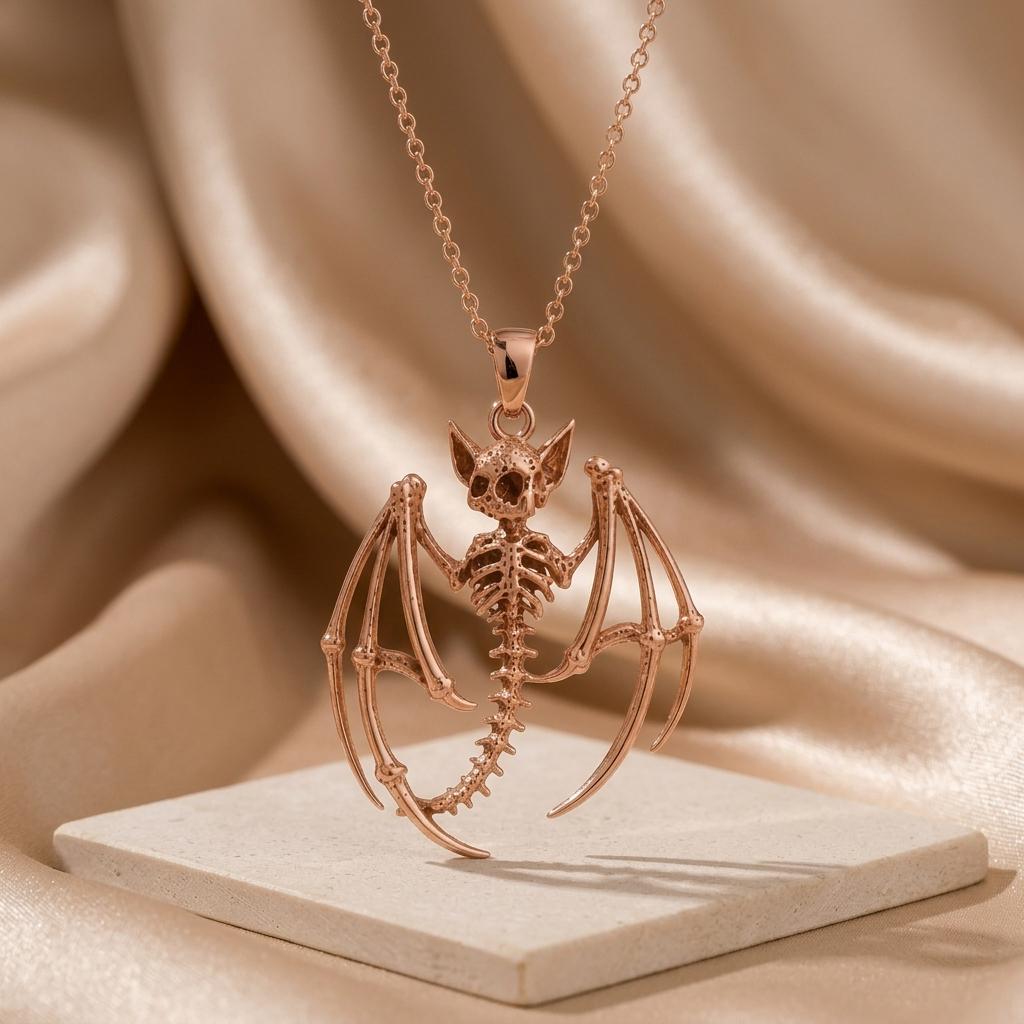 Fossil Bat Skeleton pendant | 925 Sterling Silver | Unique Gothic Style | Unique Statement Gift