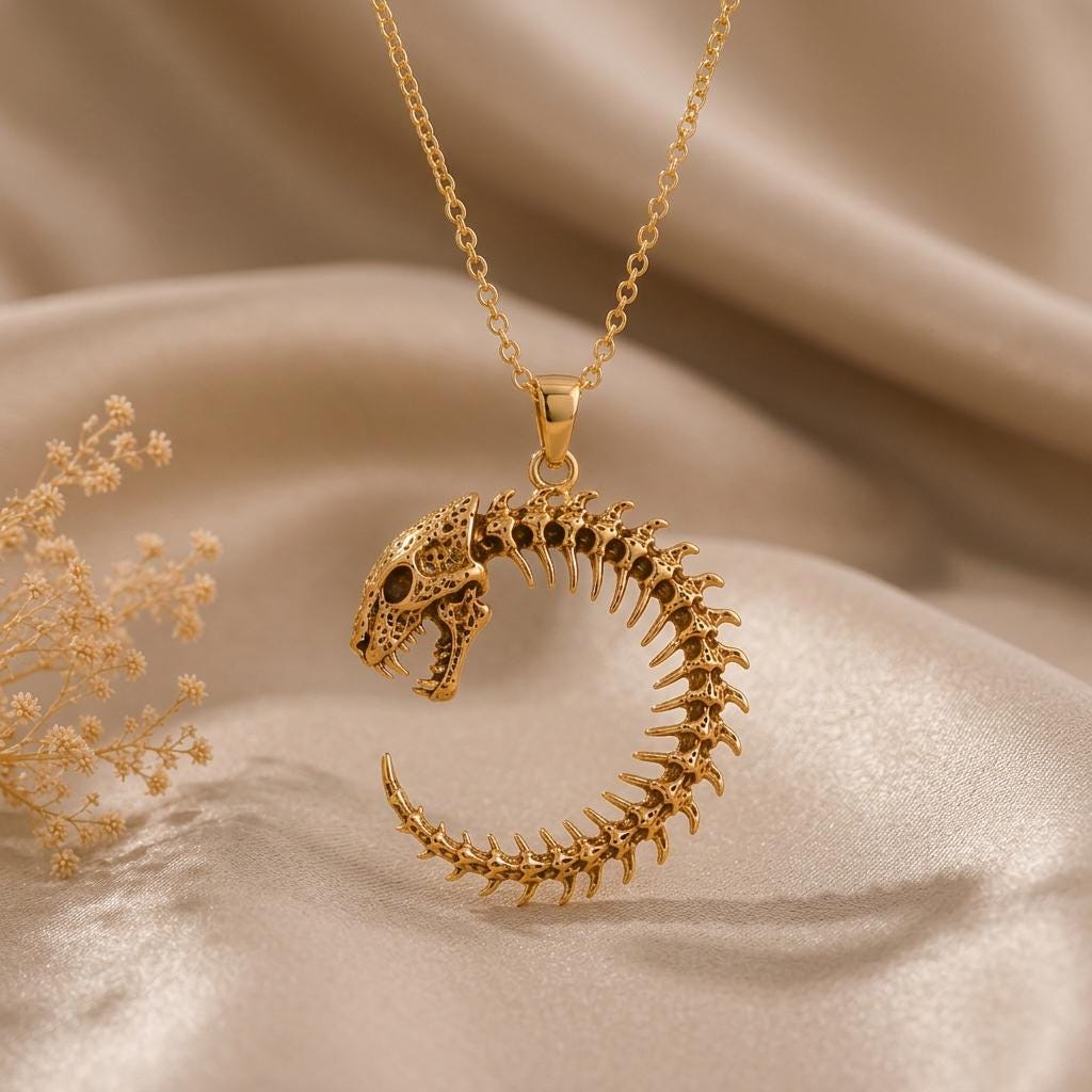 Leopard Spine Halo pendant | 925 Sterling Silver Jewelry | Gothic Animal Skeleton Style | Unique Statement Gift