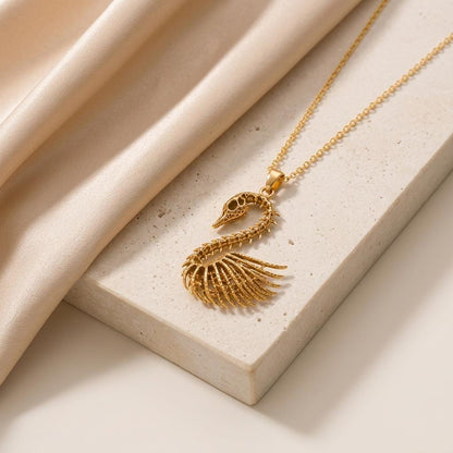 Fossil Swan Skeleton | 925 Sterling Silver Necklace | Skeletal Nature Theme | Unique Gift for Nature Lovers