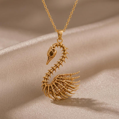 Fossil Swan Skeleton | 925 Sterling Silver Necklace | Skeletal Nature Theme | Unique Gift for Nature Lovers