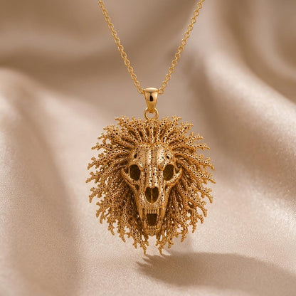 Ancient Lion Skull Crest | Sterling Silver Necklace | Mythological Animal Theme | Gift for Strength & Power