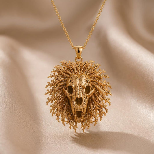 Ancient Lion Skull Crest | Sterling Silver Necklace | Mythological Animal Theme | Gift for Strength & Power