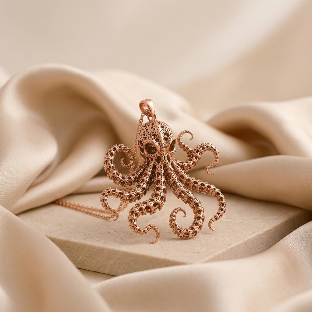 Fossil Octopus Spine pendant | Gold Plated 925 Silver | Intricate Marine Gothic | Unique Ocean Lover Gift