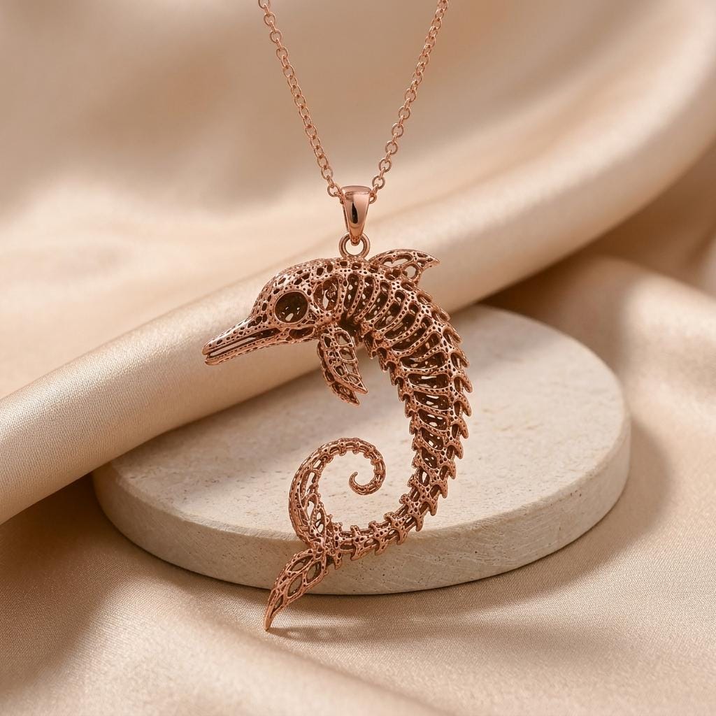 Ancient Dolphin Fossil | 925 Sterling Silver | Skeletal Marine Theme | Unique Statement Gift