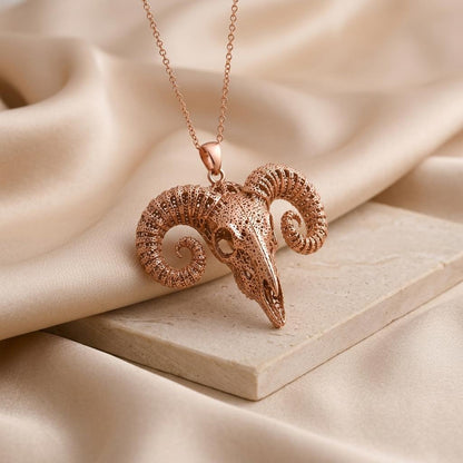 Ancient Ram Skull Pendant | Sterling Silver | Gothic Viking Jewelry | Statement Piece Gift