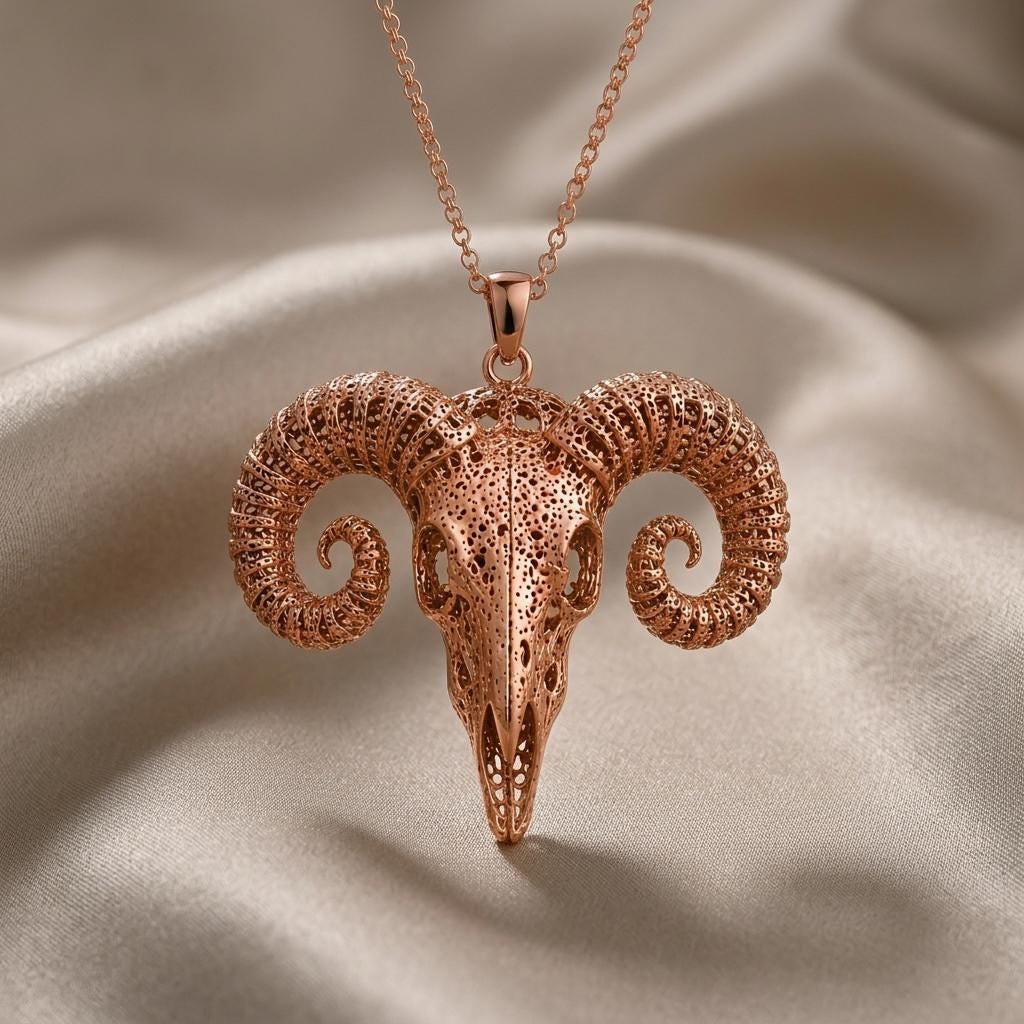 Ancient Ram Skull Pendant | Sterling Silver | Gothic Viking Jewelry | Statement Piece Gift