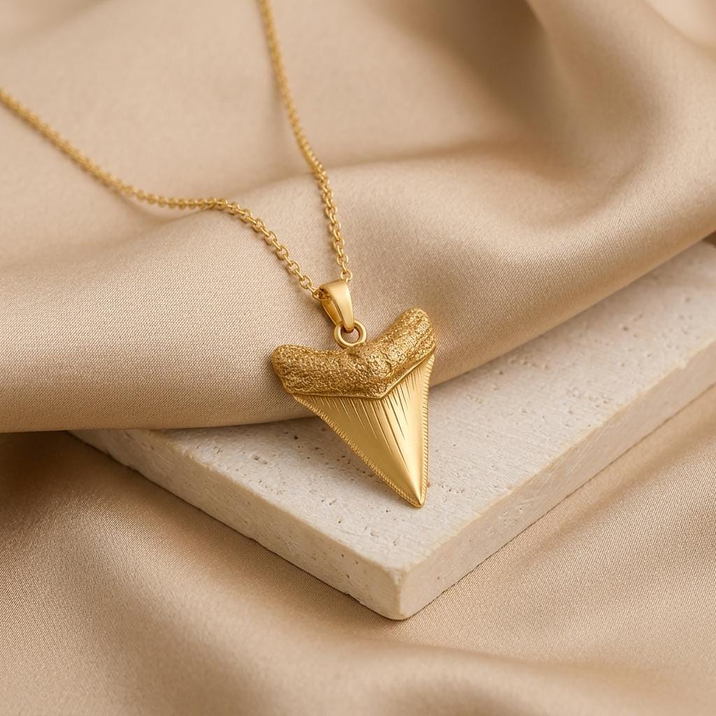 Megalodon Tooth Fossil Pendant Necklace | 925 Sterling Silver, Ocean Lovers | Prehistoric, Nature Inspired Style