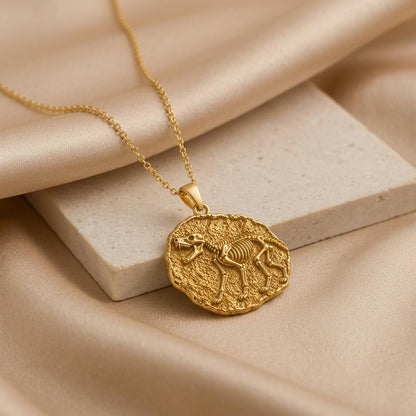 Dire Wolf Fossil Pendant Necklace | Sterling Silver | Ancient Fossil Theme | Unique Statement Gift
