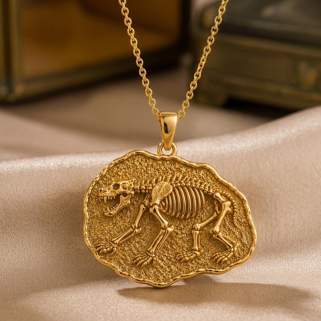 Cave Bear Fossil Pendant Necklace | 925 Sterling Silver | Prehistoric Animal Theme | Unique Gift for Explorers