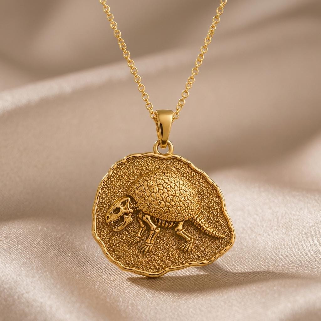 Glyptodon Fossil Pendant Necklace | 925 Sterling Silver | Prehistoric Fossil Style | For Science Enthusiasts