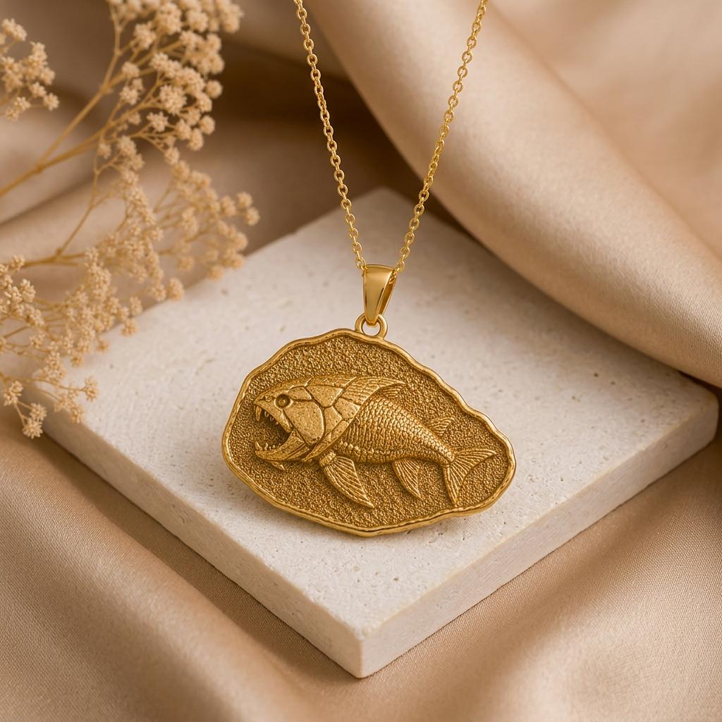 Dunkleosteus Fossil Pendant Necklace | 925 Sterling Silver | Prehistoric Marine Life | Unique Science Gift
