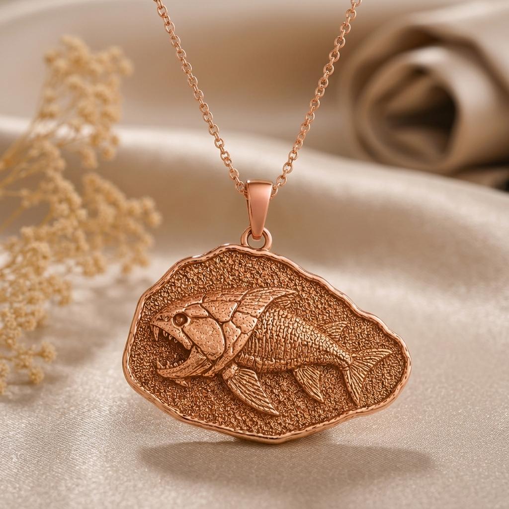 Dunkleosteus Fossil Pendant Necklace | 925 Sterling Silver | Prehistoric Marine Life | Unique Science Gift