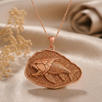 Dunkleosteus Fossil Pendant Necklace | 925 Sterling Silver | Prehistoric Marine Life | Unique Science Gift