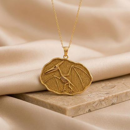Quetzalcoatlus Fossil Pendant Necklace | 925 Sterling Silver | Paleontology Theme | For Science Lovers