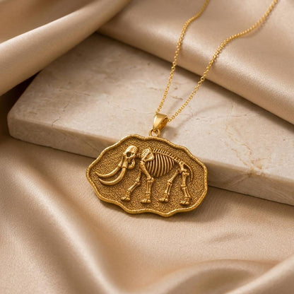 Mastodon Fossil Pendant Necklace | 925 Sterling Silver | Prehistoric Skeleton Art | Unique Historical Gift
