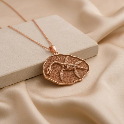 Plesiosaurus Fossil Pendant Necklace | 925 Sterling Silver | Prehistoric Fossil Theme | Unique Science Lover Gift
