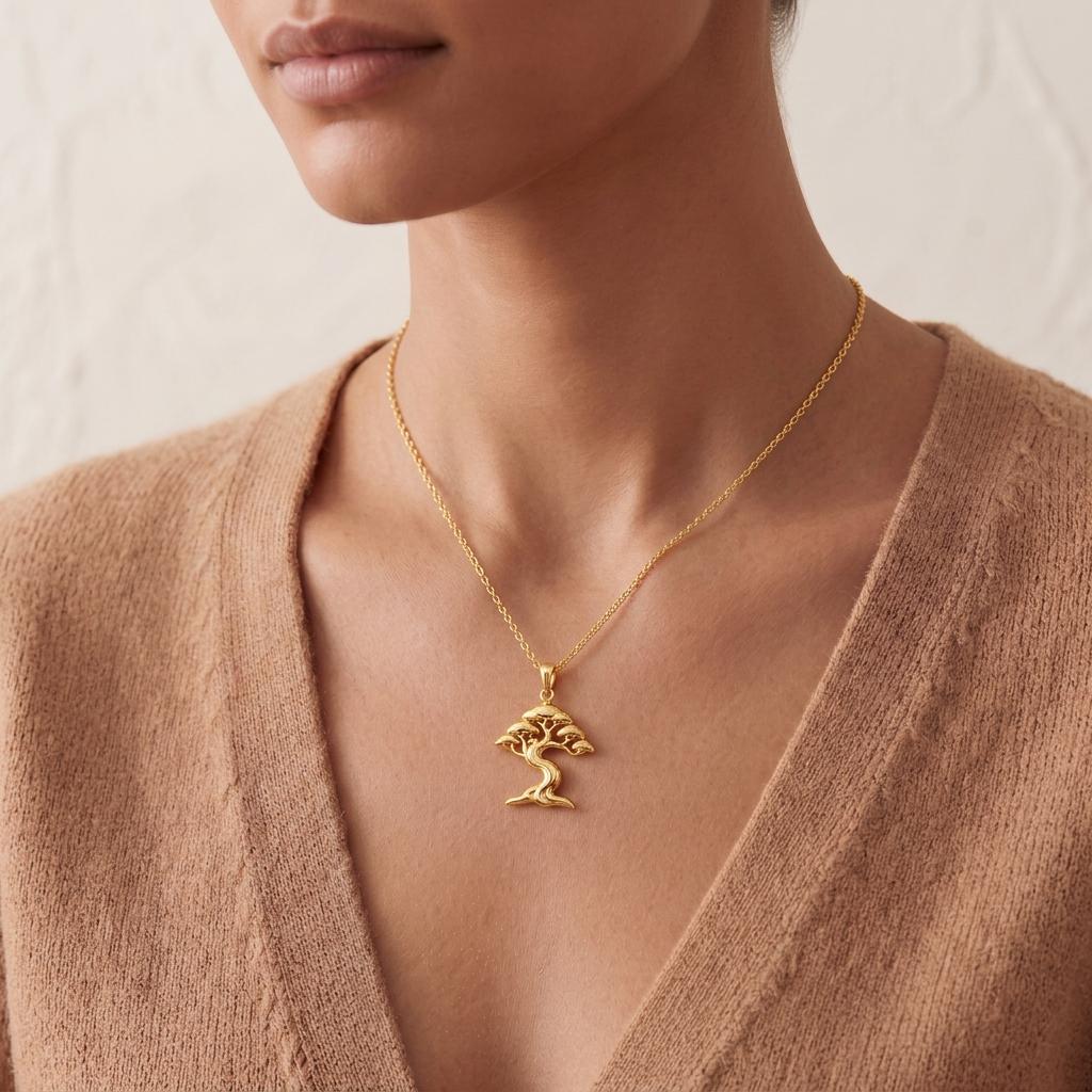 Ficus Flow Necklace | Gold Plated Sterling Silver | Nature Inspired Tree Design | Symbolic Nature Gift