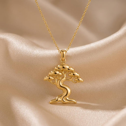 Ficus Flow Necklace | Gold Plated Sterling Silver | Nature Inspired Tree Design | Symbolic Nature Gift