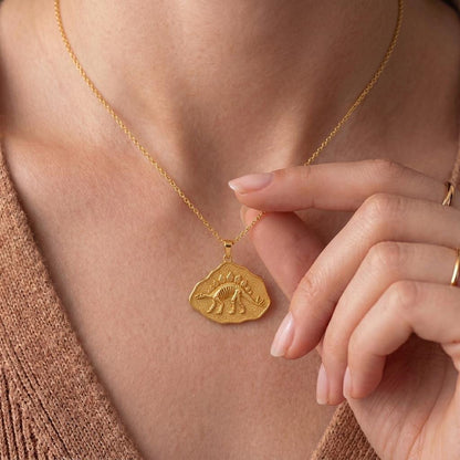 Stegosaurus Fossil Pendant | Gold Plated Sterling Silver | Dinosaur Theme | Science Enthusiast Gift