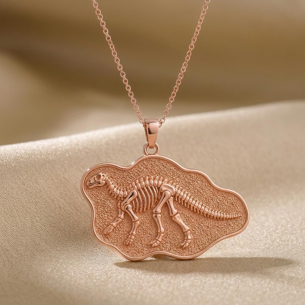 Iguanodon Fossil Pendant Necklace | 925 Sterling Silver | Dinosaur Fossil Theme | Science Lover Gift