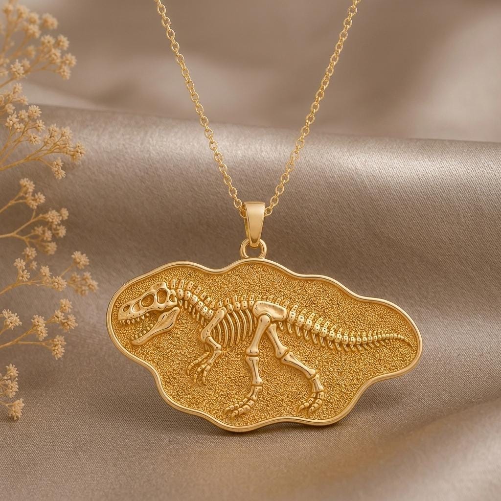 Giganotosaurus Fossil Pendant | 925 Sterling Silver | Dinosaur Fossil Theme | Paleontology Enthusiast Gift