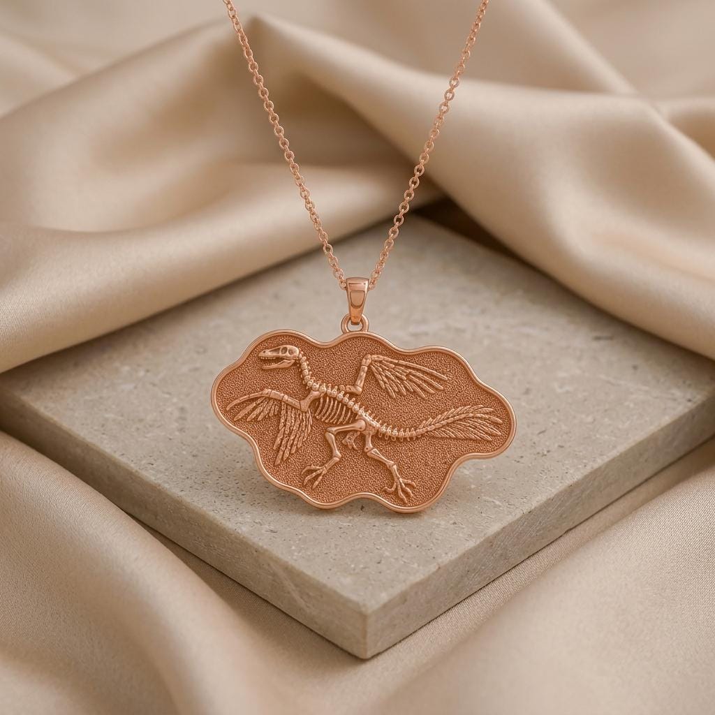 Microraptor Fossil Pendant | 925 Sterling Silver | Dinosaur Fossil Theme | For Science Enthusiasts