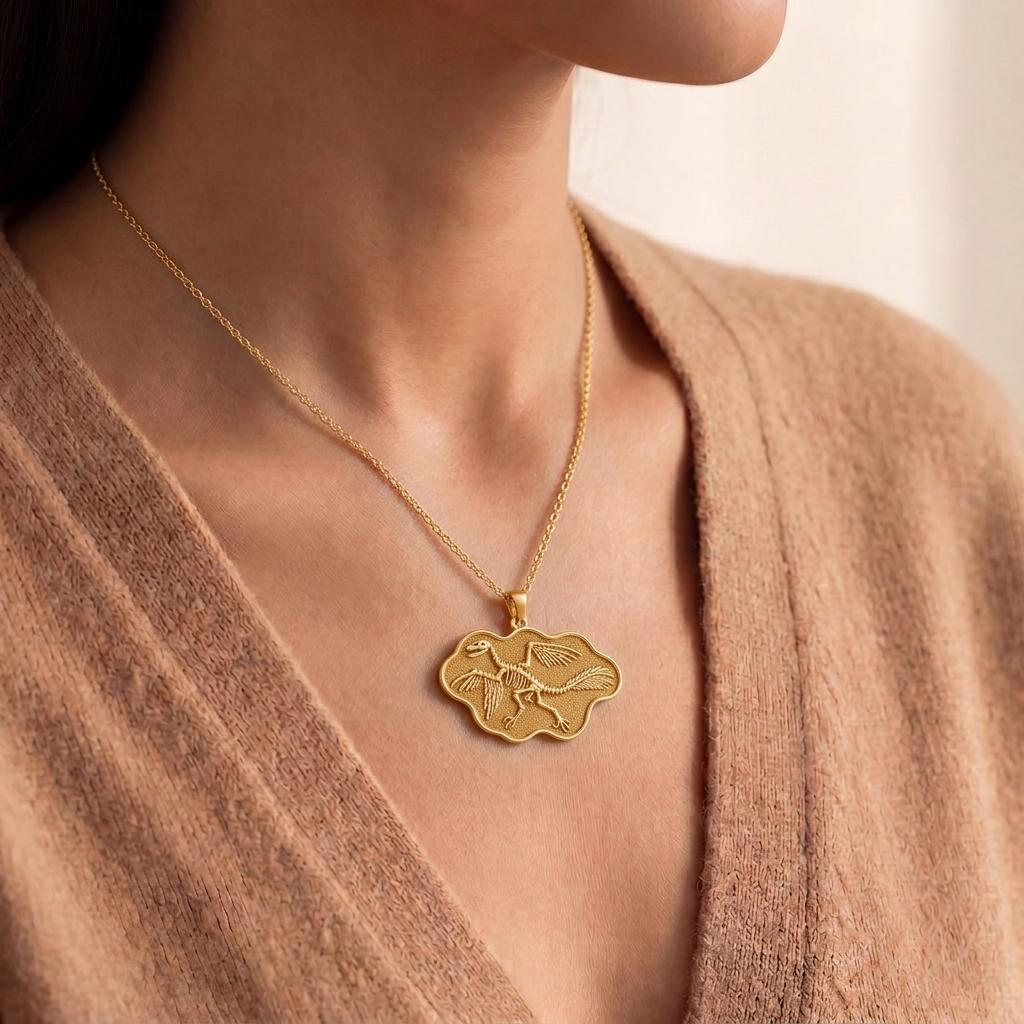 Microraptor Fossil Pendant | 925 Sterling Silver | Dinosaur Fossil Theme | For Science Enthusiasts