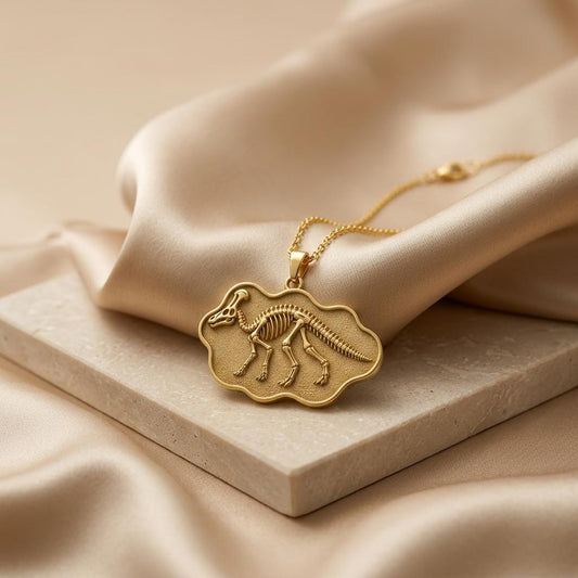 Corythosaurus Fossil Pendant | Gold Plated Silver | Paleontology Theme | Unique Gift