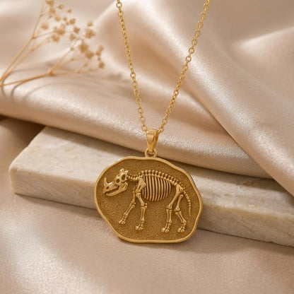 Uintatherium Fossil Pendant | Gold Plated Sterling Silver | Prehistoric Fossil Theme | Science Lover Gift