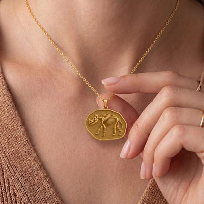 Uintatherium Fossil Pendant | Gold Plated Sterling Silver | Prehistoric Fossil Theme | Science Lover Gift