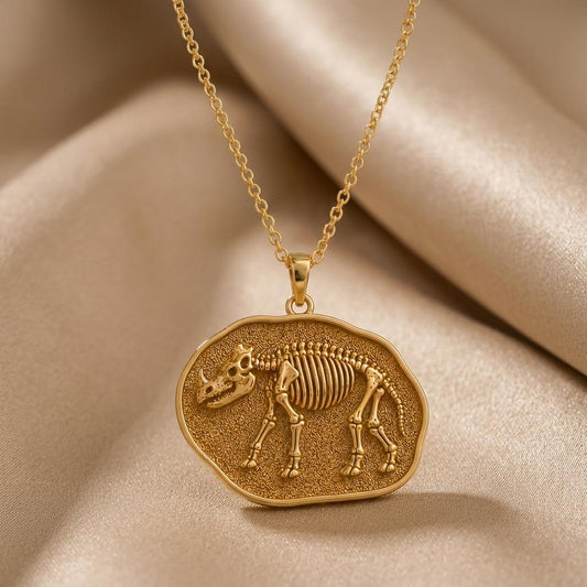 Uintatherium Fossil Pendant | Gold Plated Sterling Silver | Prehistoric Fossil Theme | Science Lover Gift