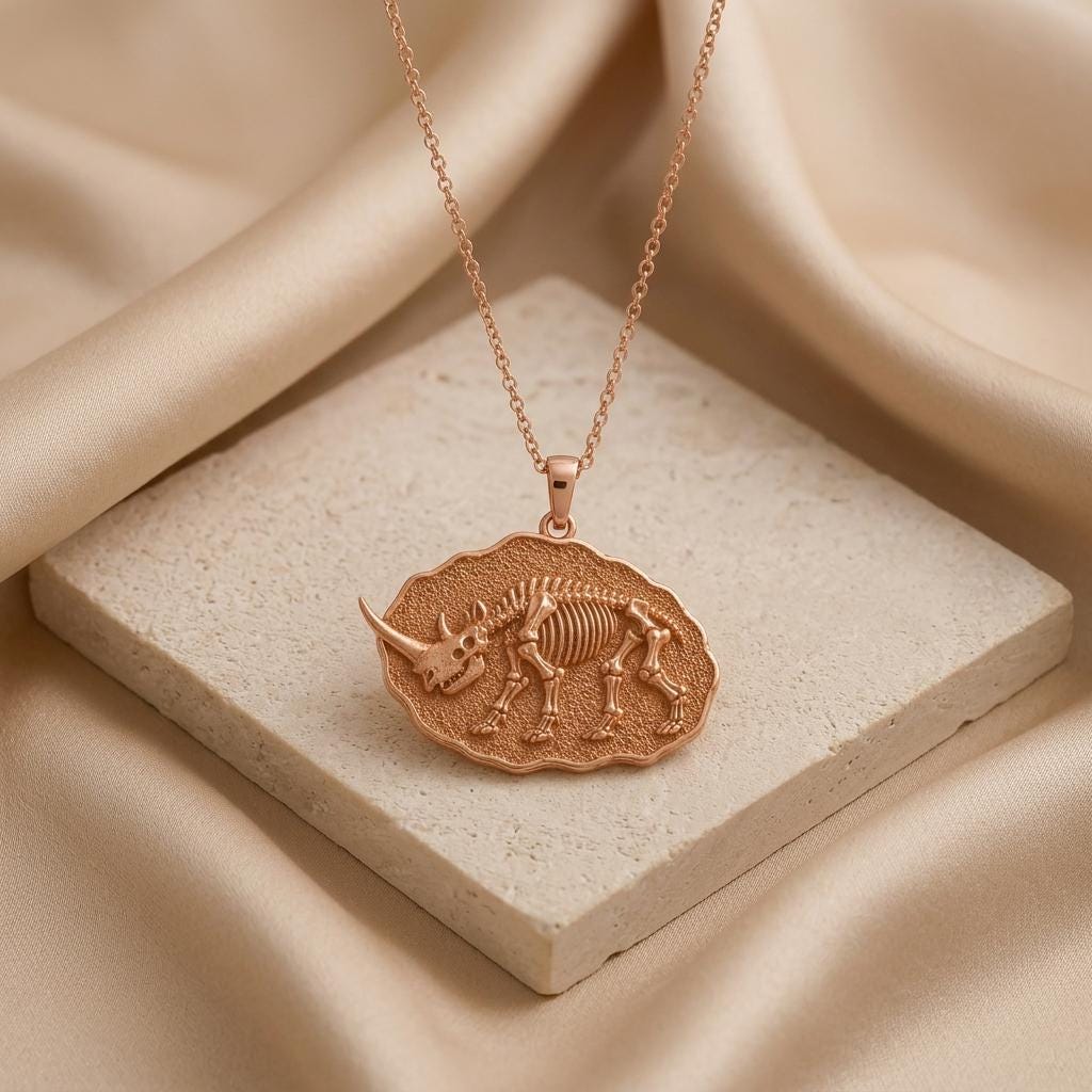 Elasmotherium Fossil Pendant | 925 Sterling Silver | Prehistoric Fossil Design | Unique Science Lover Gift