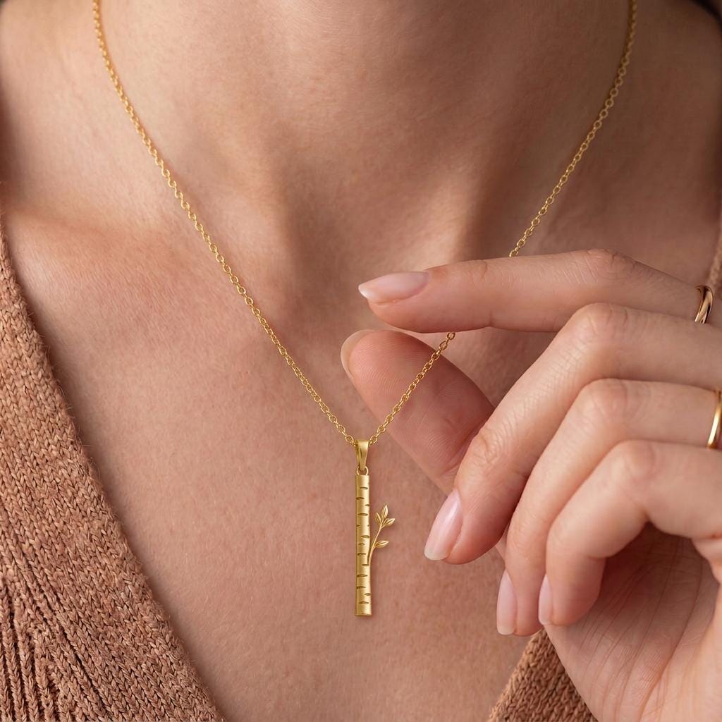 Birch Veil Pendant | 925 Sterling Silver | Nature Inspired Minimalist | Symbolic Growth Gift