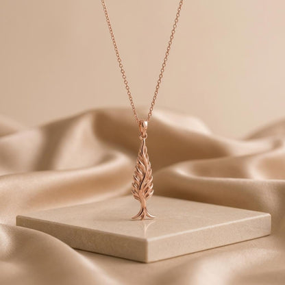 Cypress Flame Pendant | 925 Sterling Silver | Organic Nature Theme | Symbolic Gift for Her