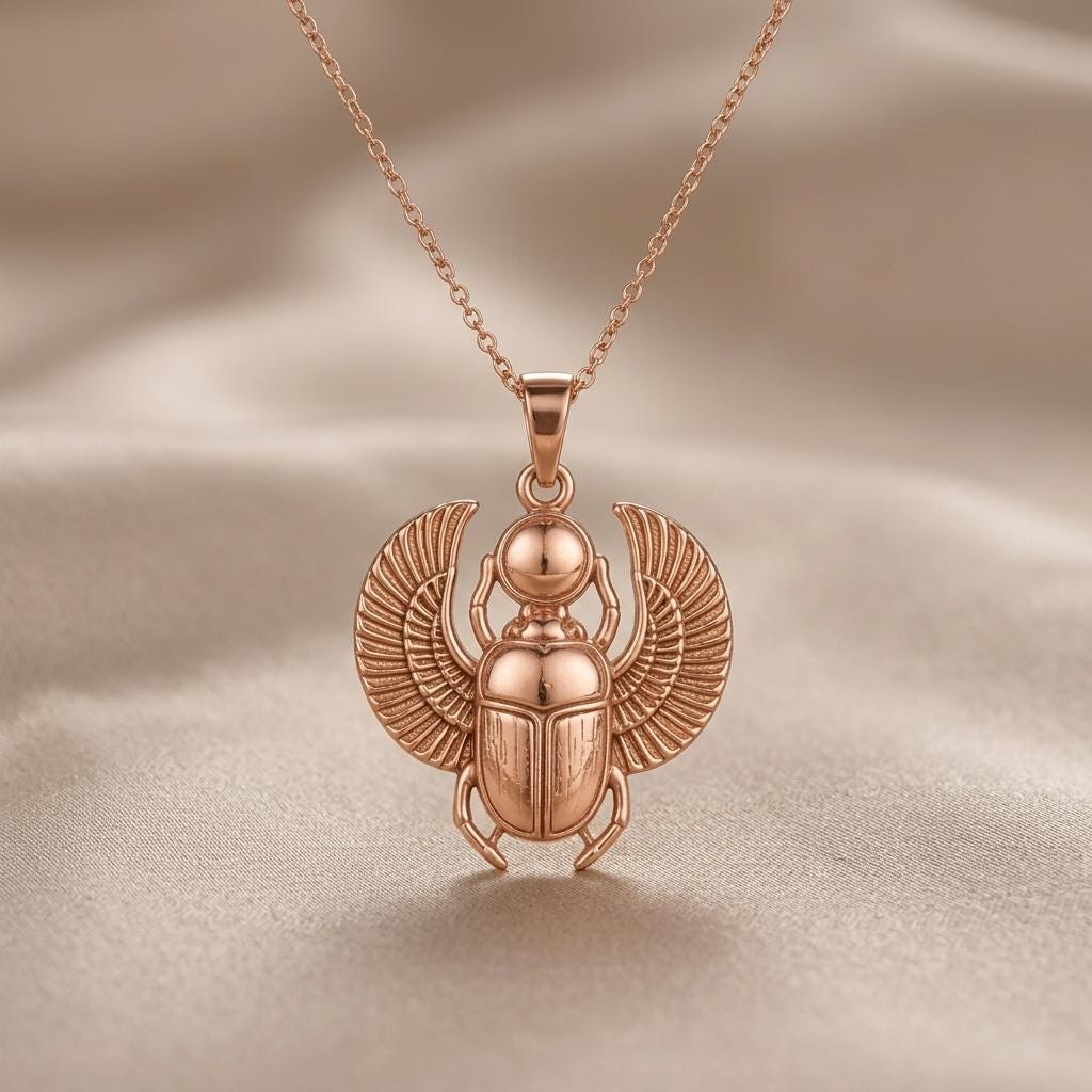 Egyptian Scarab Pendant | 925 Sterling Silver Jewelry | Ancient Egyptian Symbolism | Protection & Good Luck Gift
