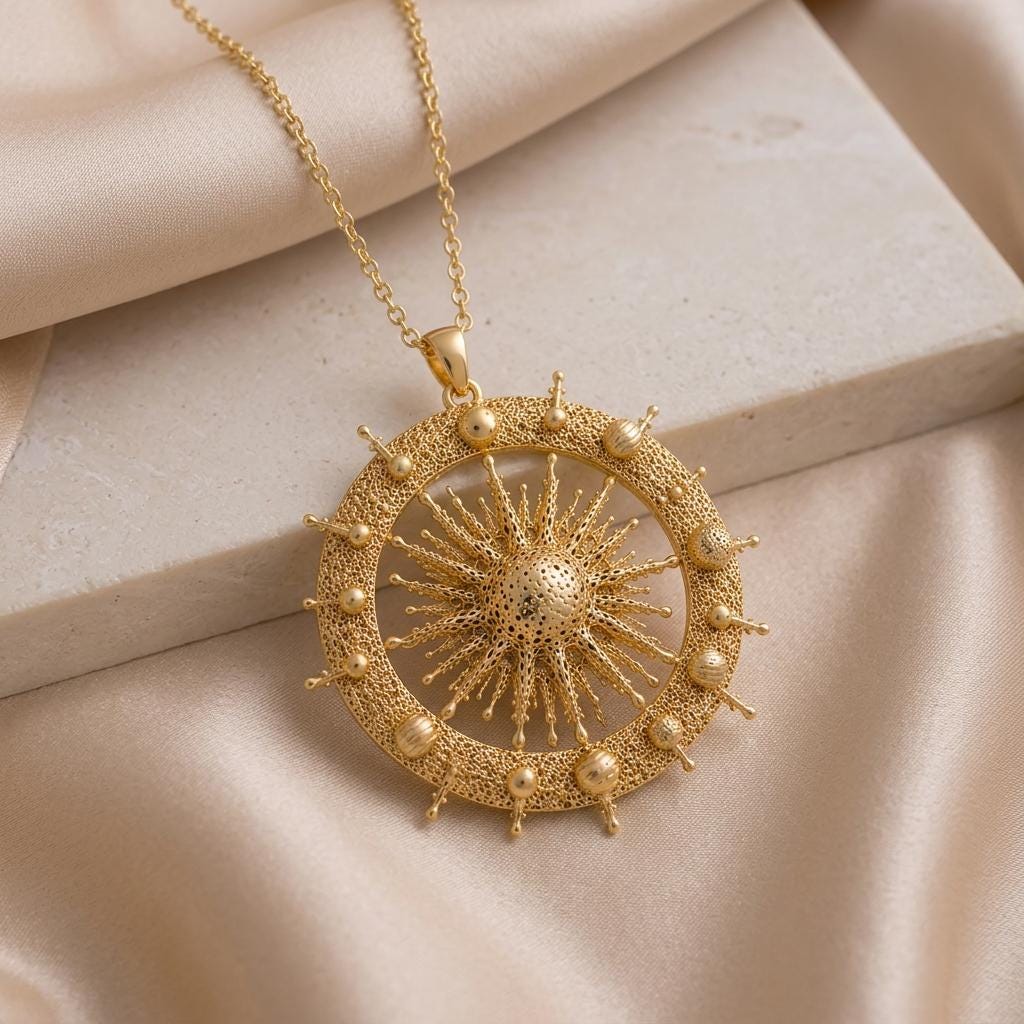 Sun Star Pendant Necklace | 925 Sterling Silver for Women | Intricate Celestial Design | Meaningful Symbolic Gift