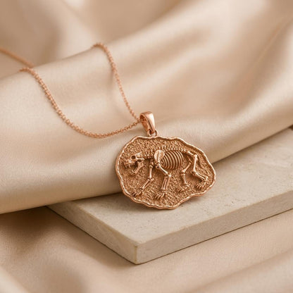 Cave Bear Fossil Pendant Necklace | 925 Sterling Silver | Prehistoric Animal Theme | Unique Gift for Explorers