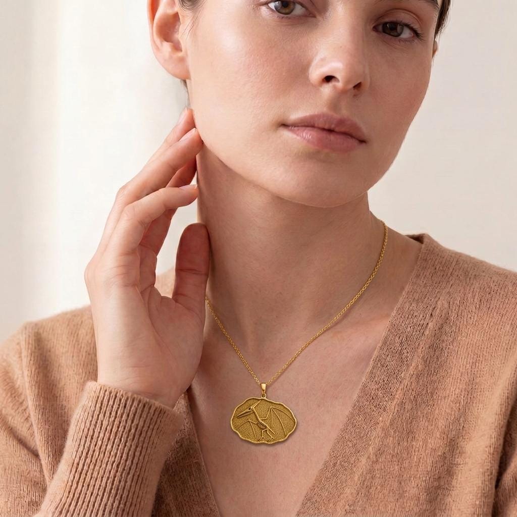 Quetzalcoatlus Fossil Pendant Necklace | 925 Sterling Silver | Paleontology Theme | For Science Lovers