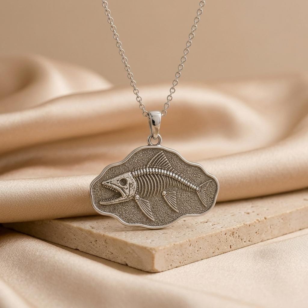 Leedsichthys Fossil Pendant Necklace | 925 Sterling Silver | Paleontology & Ocean Theme | Unique Statement Gift