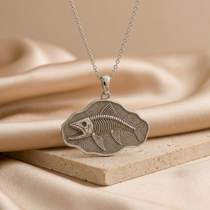 Leedsichthys Fossil Pendant Necklace | 925 Sterling Silver | Paleontology & Ocean Theme | Unique Statement Gift