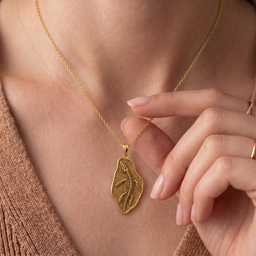 Nothosaurus Fossil Pendant Necklace | 925 Sterling Silver | Prehistoric Fossil Design | Unique Science Gift