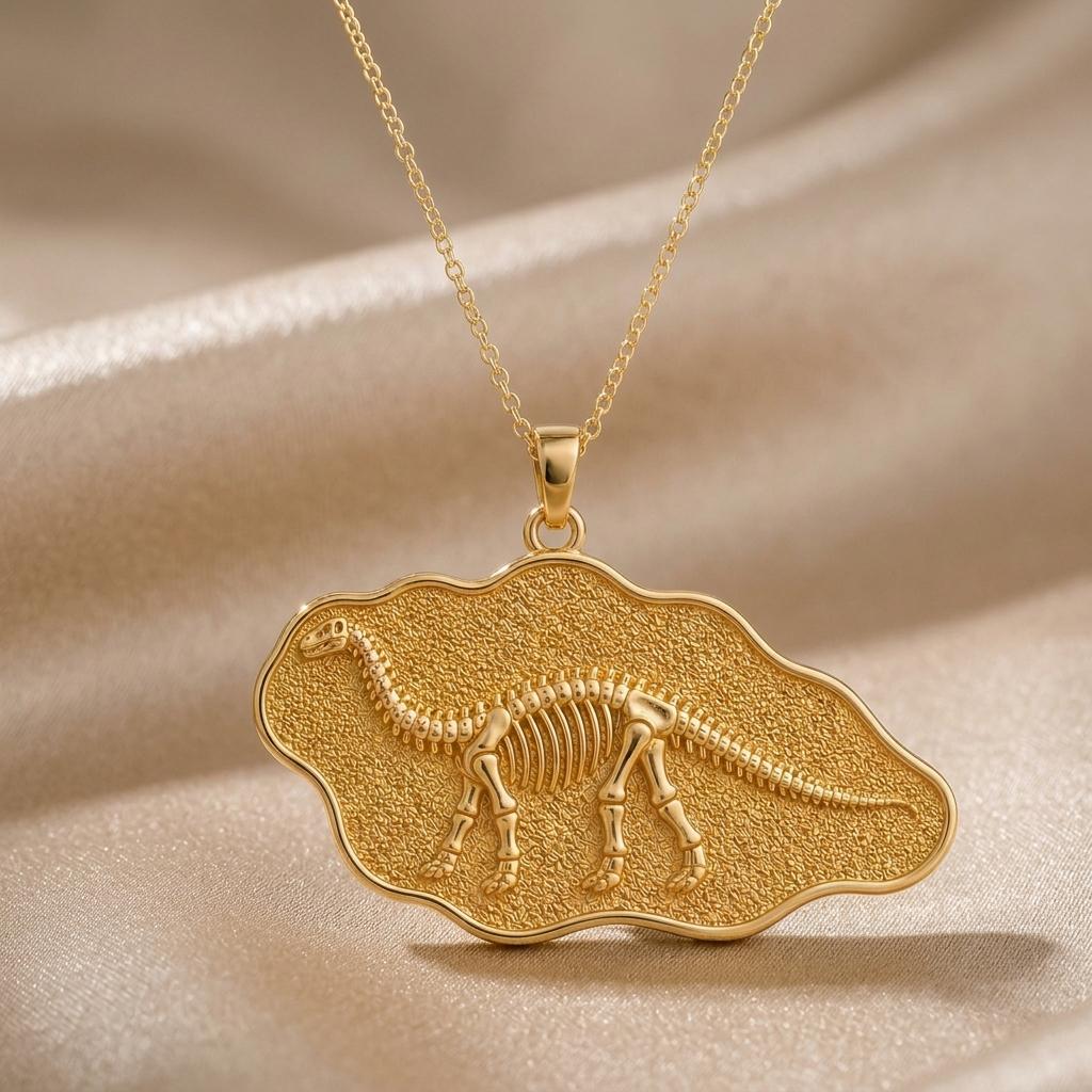 Diplodocus Fossil Pendant Necklace | Dinosaur Lover's Jewelry | Prehistoric Fossil Theme | Unique Gift for Dino Enthusiasts