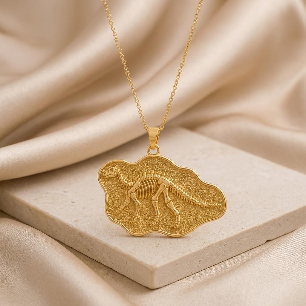 Iguanodon Fossil Pendant Necklace | 925 Sterling Silver | Dinosaur Fossil Theme | Science Lover Gift